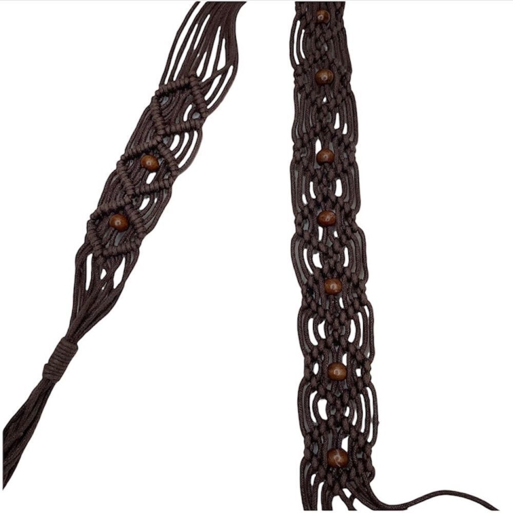 MACRAMÉ brown cord boho tie belt - Picture 3 of 6
